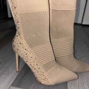 Chic Beige Knit Stiletto Boots